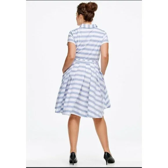 Ellos Womens Striped Button-Front Belted  Short-Sleeve Dress pockets Size‎ 4X - Picture 3 of 11